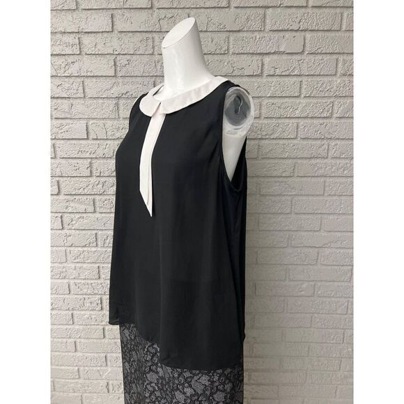 Vince Camuto Women Black White Sleeveless Sheer Chiffon Blouse Size L - Picture 3 of 7